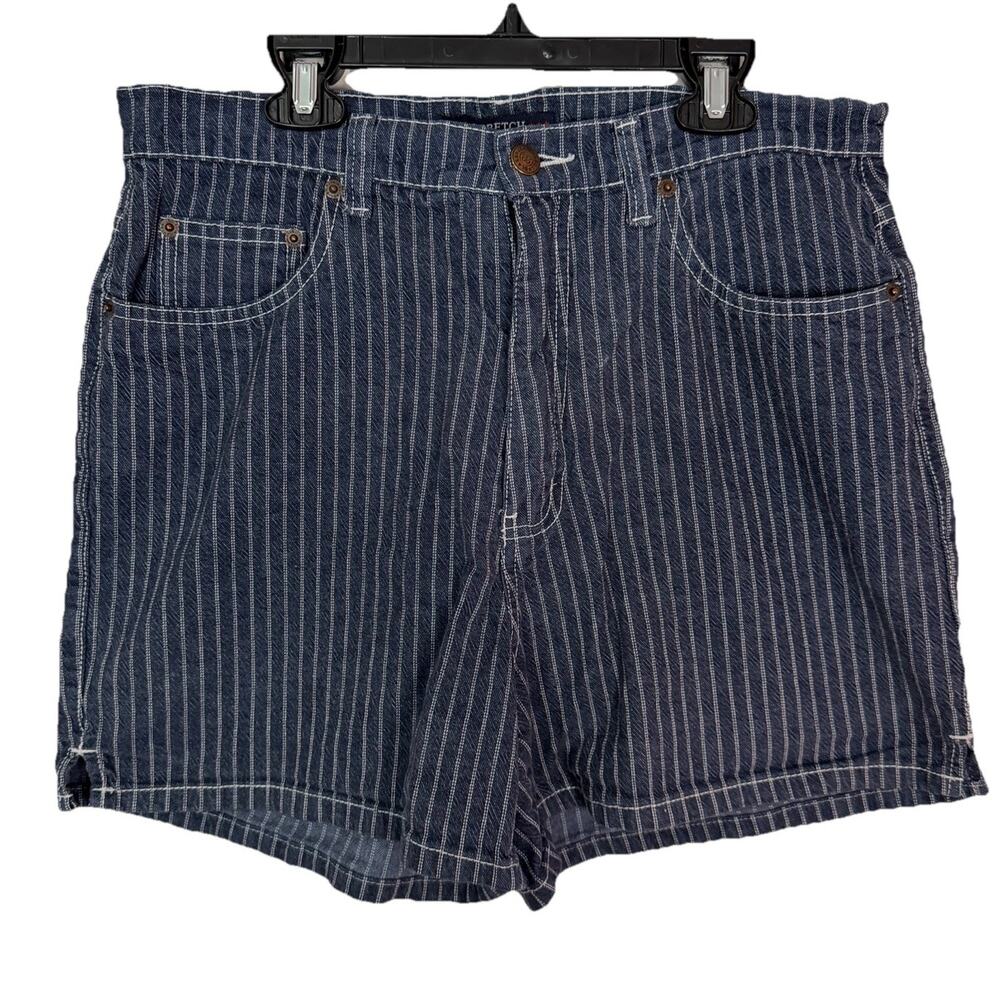 Vintage Bill Blass Dark Blue Denim Jean Striped Shorts Women’s Size 10 Stretch